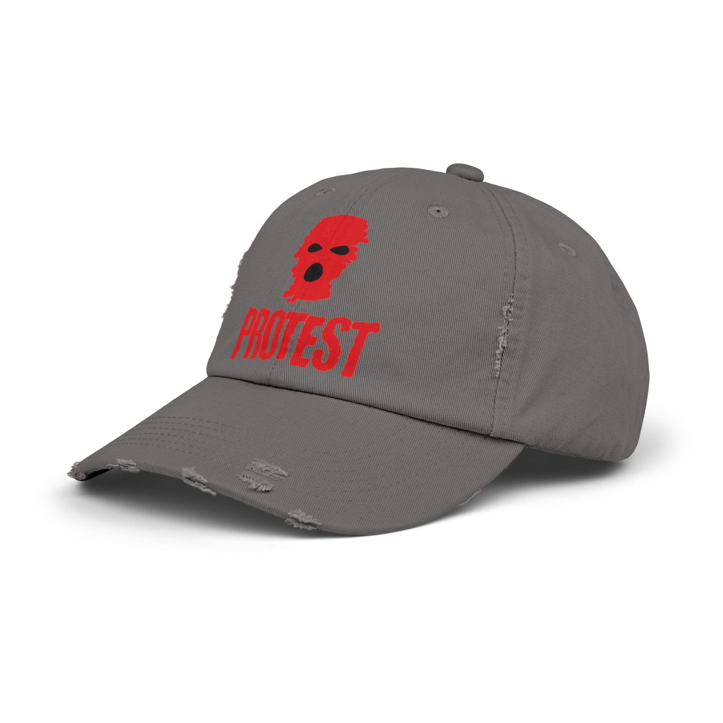 Unisex Distressed Cap - Red Protest Skull Design